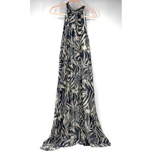 Bellambra Silk Blend Boho Halter Maxi Dress Large Blue Zebra Romantic Flowy